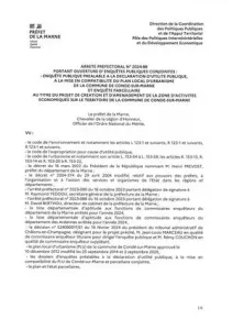 Arrêté préfectoral Ouverture Enquête publique - préalable à la déclaration d\'utilité publique PLU Condé-sur-Marne & enquête parcellaire